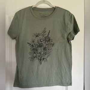 Olive Green Floral Graphic T-shirt
